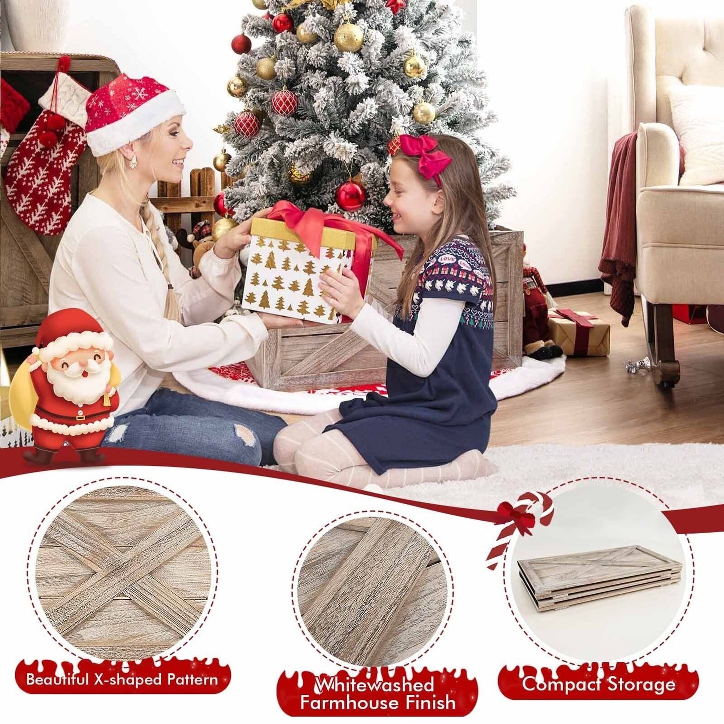 28.5 Inch Wooden Tree Collar Box for Indoor/Outdoor Use, Brown Christmas Decor & Accessories   at Gallery Canada