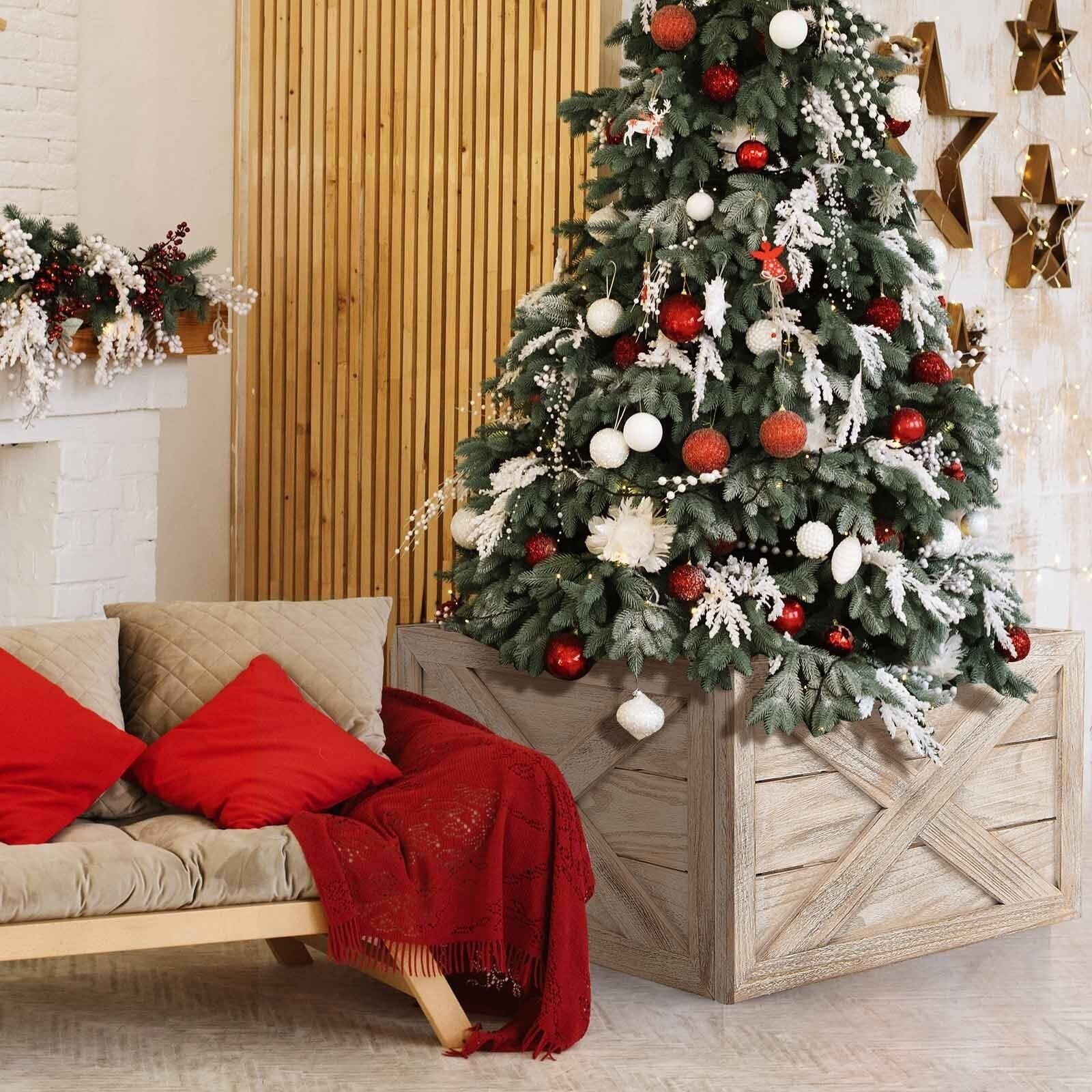 28.5 Inch Wooden Tree Collar Box for Indoor/Outdoor Use, Brown Christmas Decor & Accessories   at Gallery Canada