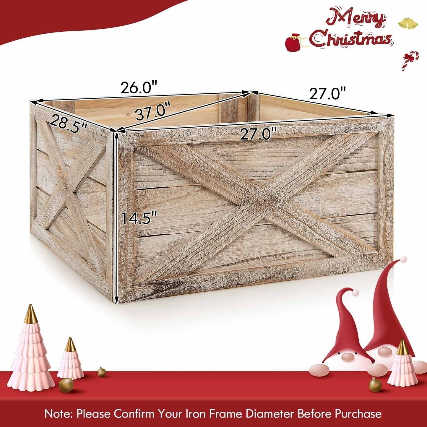 28.5 Inch Wooden Tree Collar Box for Indoor/Outdoor Use, Brown Christmas Decor & Accessories   at Gallery Canada