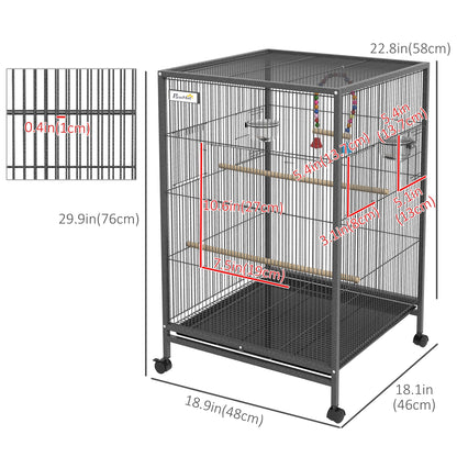 29" Bird Cage for Parrots Lovebirds Budgies Finches, Flight Cage with 5 Doors, Swing, Stainless Steel Bowls, Removable Tray, Wheel, Grey Bird Cages   at Gallery Canada