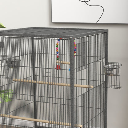 29" Bird Cage for Parrots Lovebirds Budgies Finches, Flight Cage with 5 Doors, Swing, Stainless Steel Bowls, Removable Tray, Wheel, Grey Bird Cages   at Gallery Canada