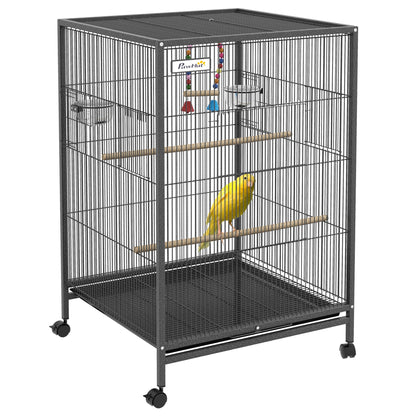 29" Bird Cage for Parrots Lovebirds Budgies Finches, Flight Cage with 5 Doors, Swing, Stainless Steel Bowls, Removable Tray, Wheel, Grey Bird Cages Grey  at Gallery Canada