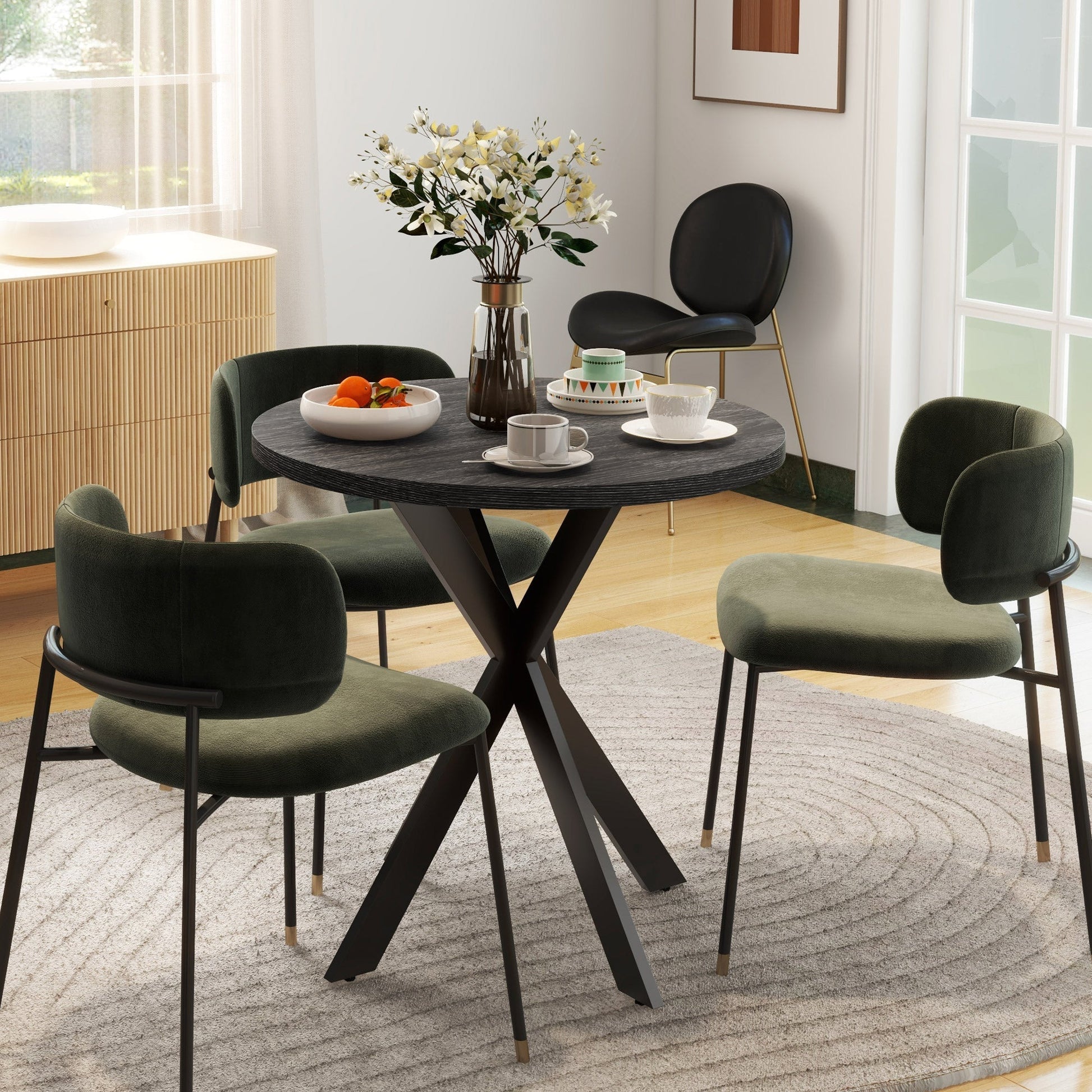 29" Dining Table, Contemporary Round Kitchen Table with Steel Legs, Black Bar Tables & Dining Tables   at Gallery Canada