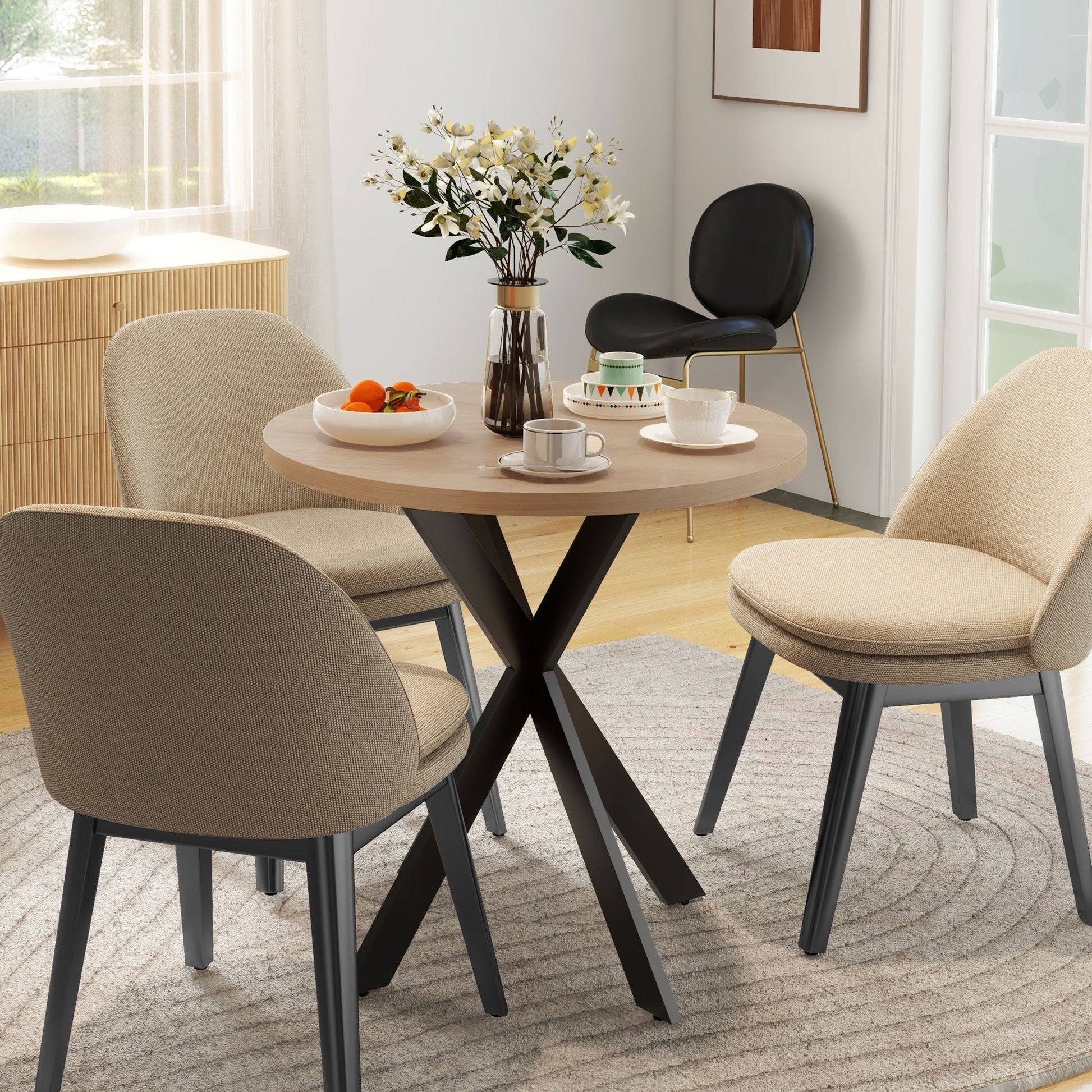 29" Dining Table, Contemporary Round Kitchen Table with Steel Legs, Brown Bar Tables & Dining Tables   at Gallery Canada