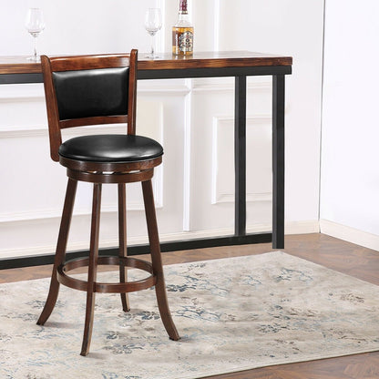 29 Inch Swivel Bar Height Stool Wooden Upholstered Dining Chair, Brown Bar Stools   at Gallery Canada