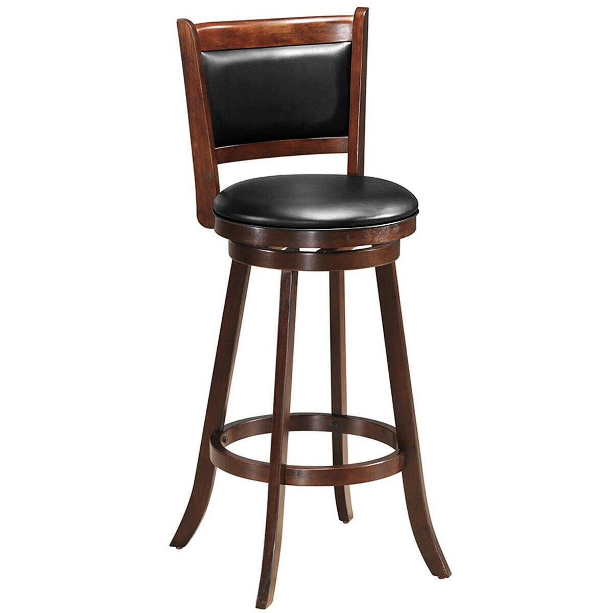 29 Inch Swivel Bar Height Stool Wooden Upholstered Dining Chair, Brown Bar Stools   at Gallery Canada