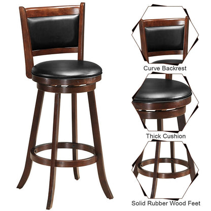 29 Inch Swivel Bar Height Stool Wooden Upholstered Dining Chair, Brown Bar Stools   at Gallery Canada