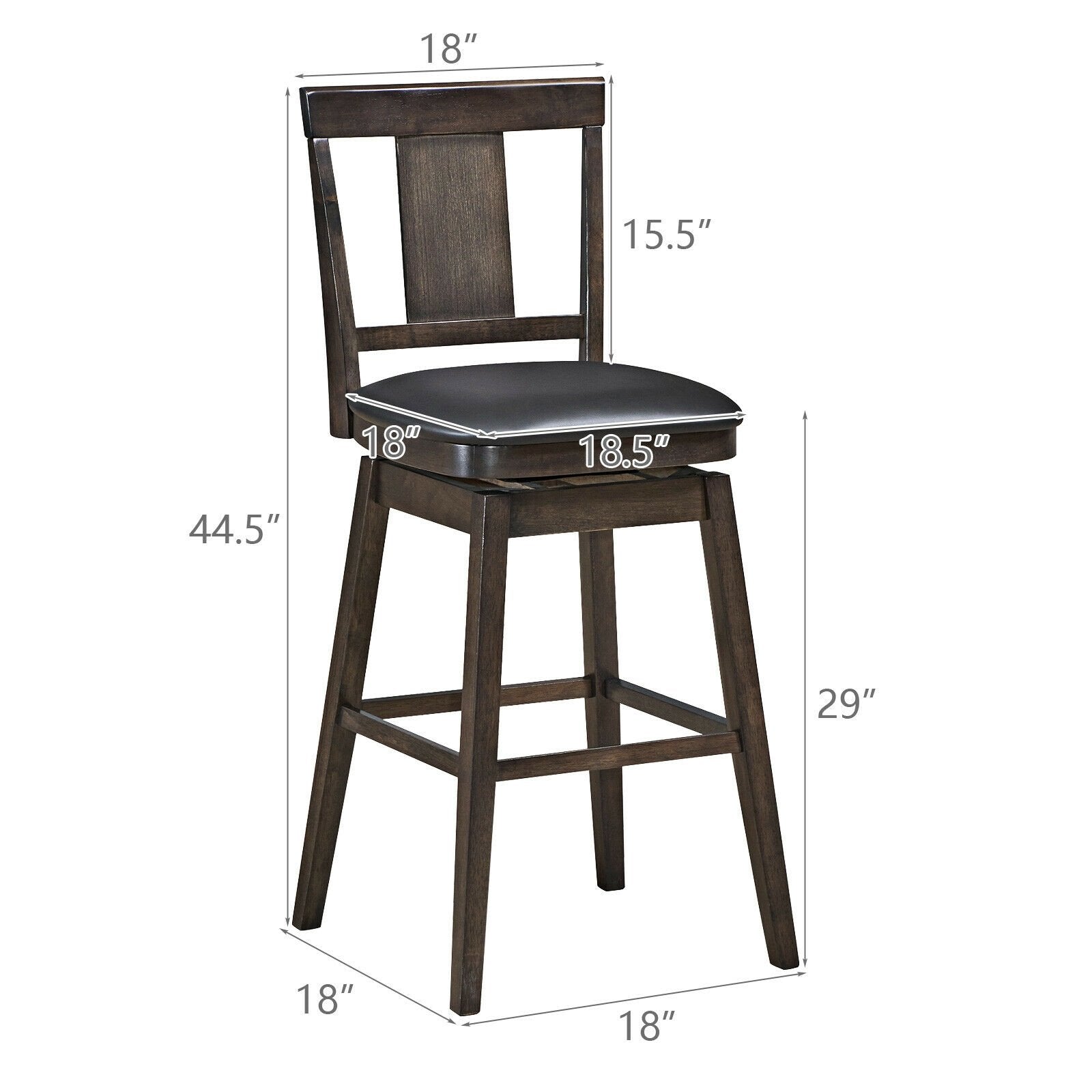 29 inch Swivel Upholstered Counter Height Bar Stool with Rubber Wood Legs, Brown Bar Stools   at Gallery Canada