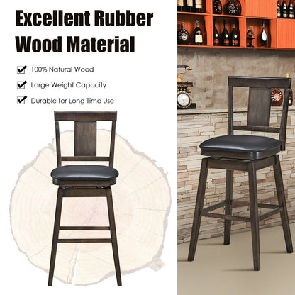 29 inch Swivel Upholstered Counter Height Bar Stool with Rubber Wood Legs, Brown Bar Stools   at Gallery Canada