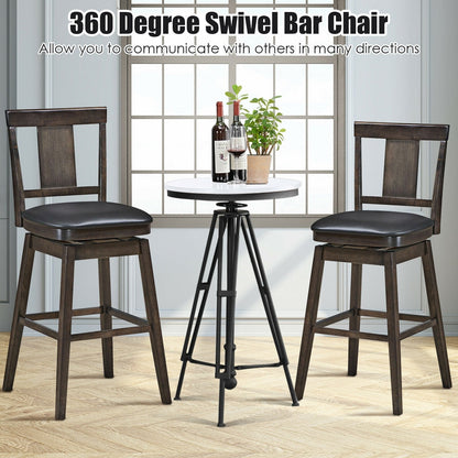 29 inch Swivel Upholstered Counter Height Bar Stool with Rubber Wood Legs, Brown Bar Stools   at Gallery Canada