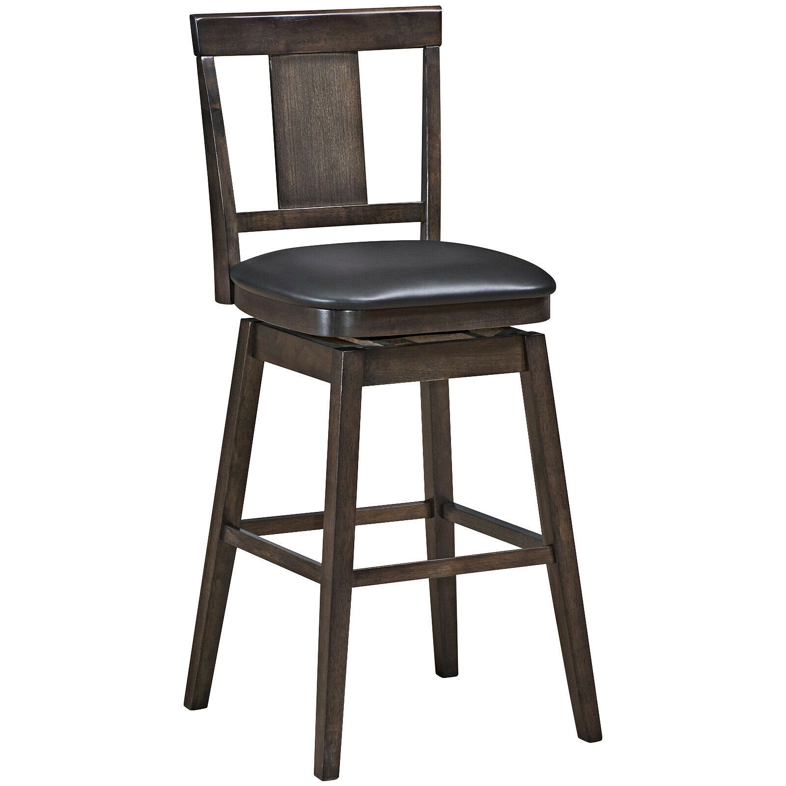 29 inch Swivel Upholstered Counter Height Bar Stool with Rubber Wood Legs, Brown Bar Stools   at Gallery Canada