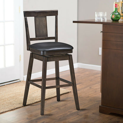 29 inch Swivel Upholstered Counter Height Bar Stool with Rubber Wood Legs, Brown Bar Stools   at Gallery Canada