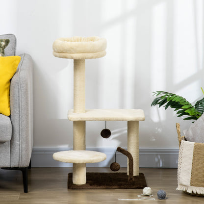 29 Inches Cat Tree Kitty Tower with Sisal Scratching Post Bed Perch Ball Teaser Toy, Beige Cat Towers   at Gallery Canada