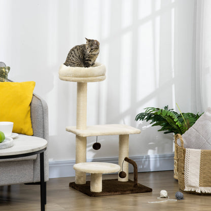 29 Inches Cat Tree Kitty Tower with Sisal Scratching Post Bed Perch Ball Teaser Toy, Beige Cat Towers   at Gallery Canada