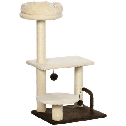 29 Inches Cat Tree Kitty Tower with Sisal Scratching Post Bed Perch Ball Teaser Toy, Beige Cat Towers Beige  at Gallery Canada