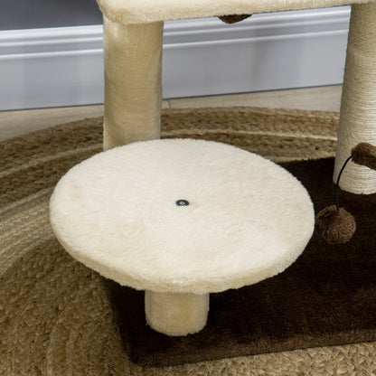 29 Inches Cat Tree Kitty Tower with Sisal Scratching Post Bed Perch Ball Teaser Toy, Beige Cat Towers   at Gallery Canada