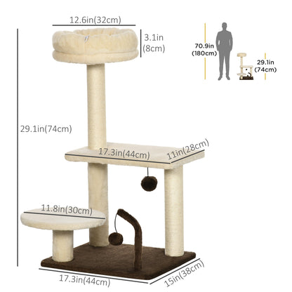 29 Inches Cat Tree Kitty Tower with Sisal Scratching Post Bed Perch Ball Teaser Toy, Beige Cat Towers   at Gallery Canada