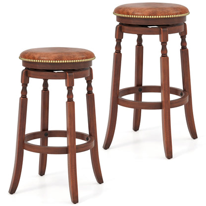 29" Swivel Bar Stool Set of 2 with Upholstered Seat and Rubber Wood Frame-29 inches Bar Stools   at Gallery Canada