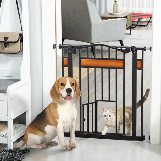 29.1''-31.5'' Extra Wide Dog Gate with Cat Door with Stair Pressure Fit, Auto Close, Double Locking, for Doorways, Hallways, Stairs, Black Houses, Kennels & Pens Black  at Gallery Canada