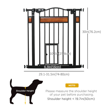 29.1''-31.5'' Extra Wide Dog Gate with Cat Door with Stair Pressure Fit, Auto Close, Double Locking, for Doorways, Hallways, Stairs, Black Houses, Kennels & Pens   at Gallery Canada