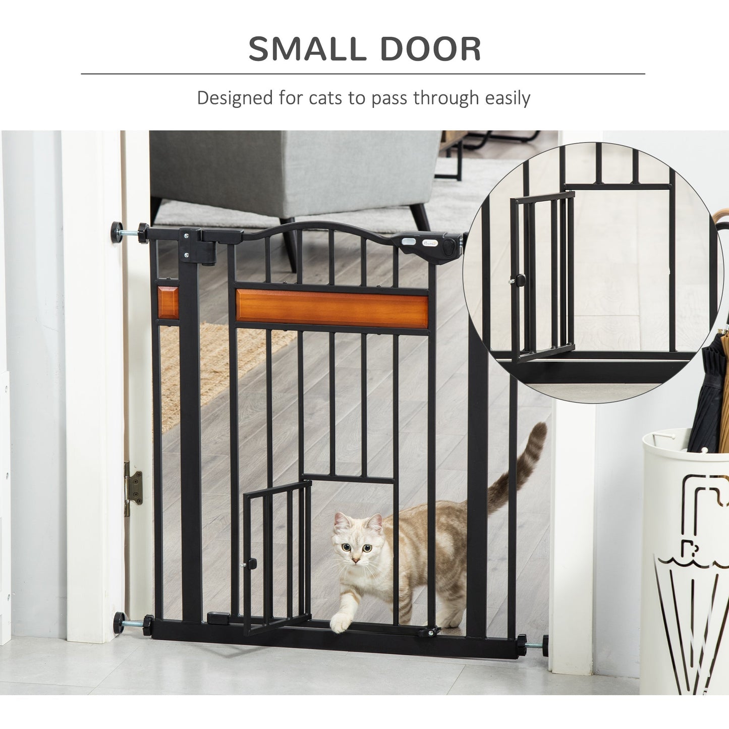 29.1''-31.5'' Extra Wide Dog Gate with Cat Door with Stair Pressure Fit, Auto Close, Double Locking, for Doorways, Hallways, Stairs, Black Houses, Kennels & Pens   at Gallery Canada