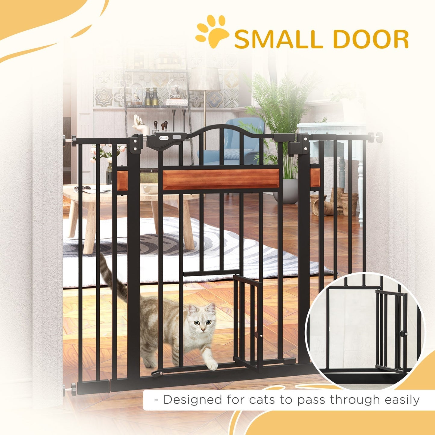 29.1''-41.3'' Extra Wide Dog Gate with Cat Door, Stair Pressure Fit, Auto Close, Double Locking, for Doorways, Hallways Houses, Kennels & Pens   at Gallery Canada