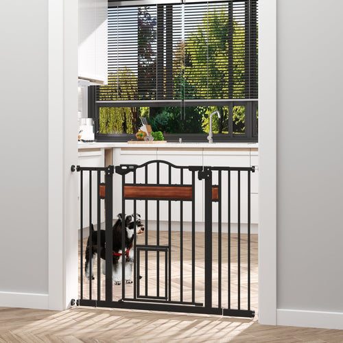 29.1''-41.3'' Extra Wide Dog Gate with Cat Door, Stair Pressure Fit, Auto Close, Double Locking, for Doorways, Hallways