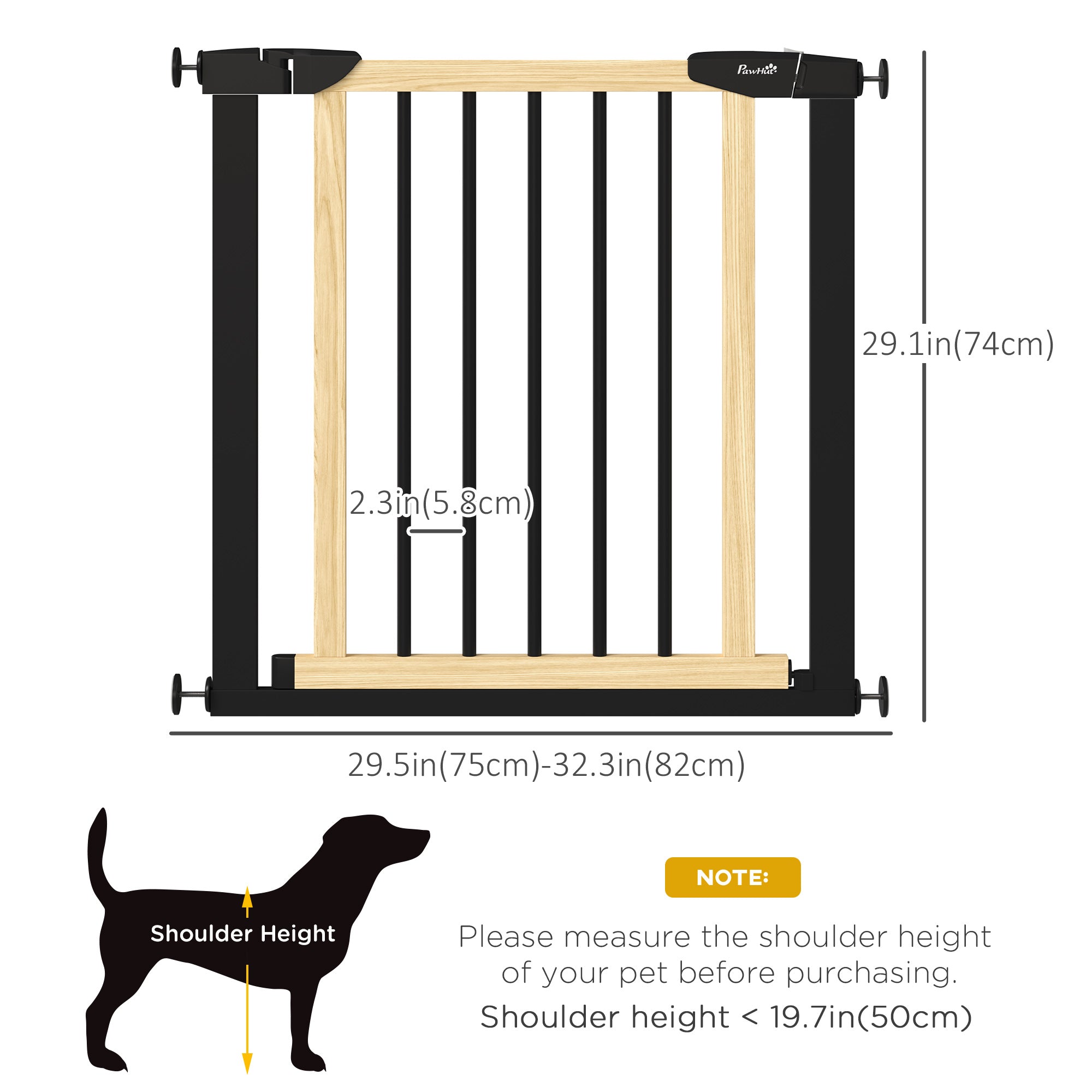 Steel & Wood Dog Gate for Doorways/Stairs, Auto-Close, 29.5