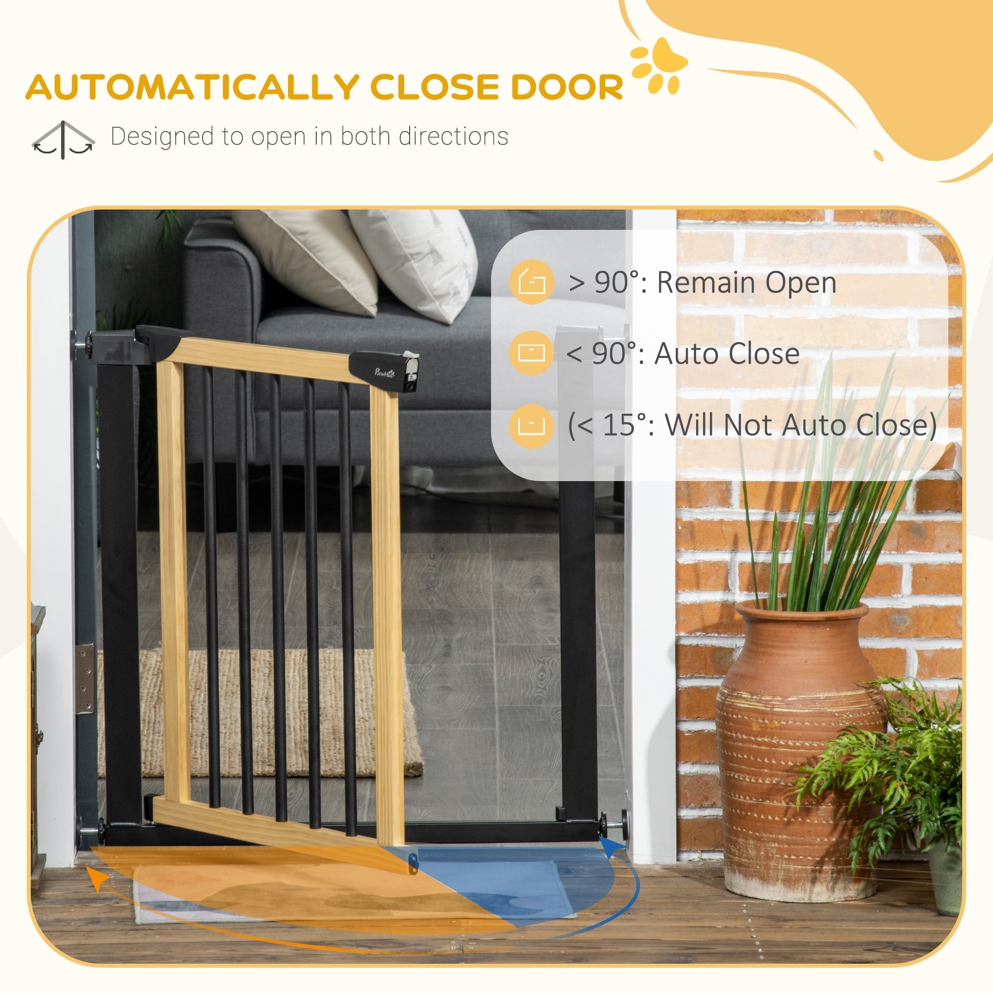 Steel & Wood Dog Gate for Doorways/Stairs, Auto-Close, 29.5