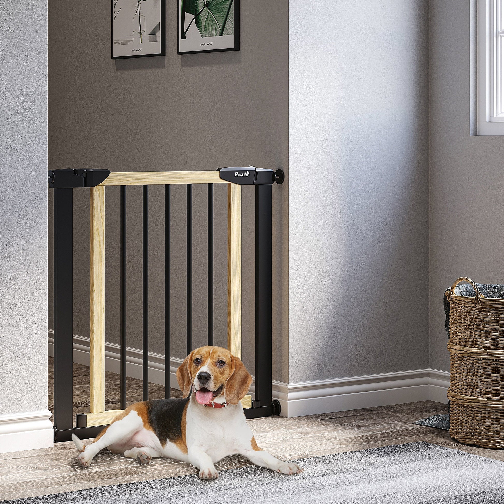 Steel & Wood Dog Gate for Doorways/Stairs, Auto-Close, 29.5"-32", Multi-Color Houses, Kennels & Pens   at Gallery Canada