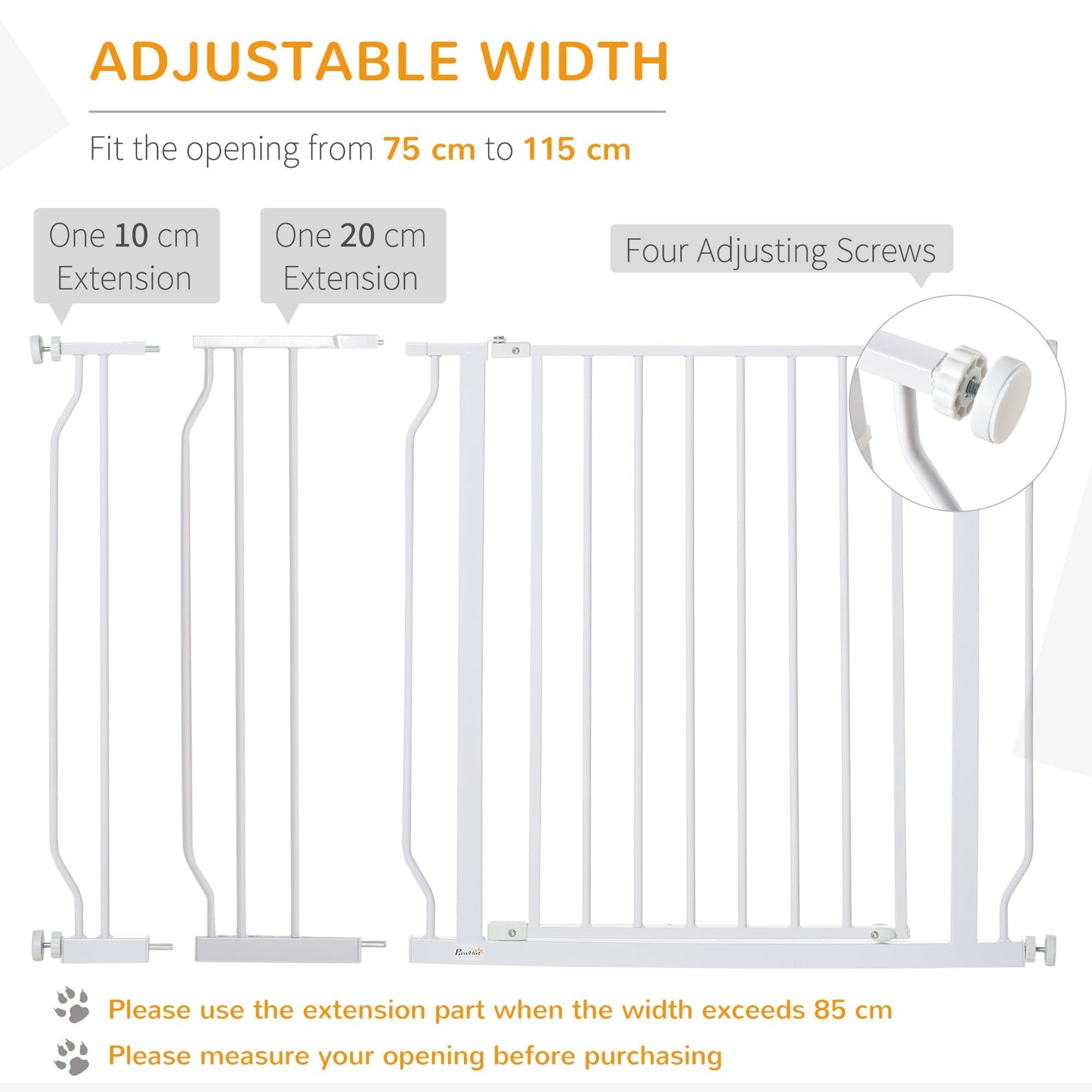 29.5"- 45.3" Extra Wide Dog Gate with Door, Double Locking System, Easy Install Pet Gate for Stairs, Hallways, and Doorways, White Houses, Kennels & Pens   at Gallery Canada