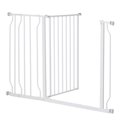 29.5"- 45.3" Extra Wide Dog Gate with Door, Double Locking System, Easy Install Pet Gate for Stairs, Hallways, and Doorways, White Houses, Kennels & Pens   at Gallery Canada