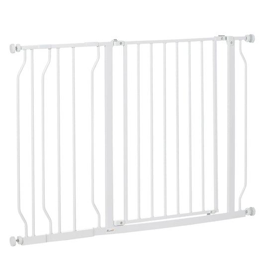 29.5"- 45.3" Extra Wide Dog Gate with Door, Double Locking System, Easy Install Pet Gate for Stairs, Hallways, and Doorways, White Houses, Kennels & Pens White  at Gallery Canada