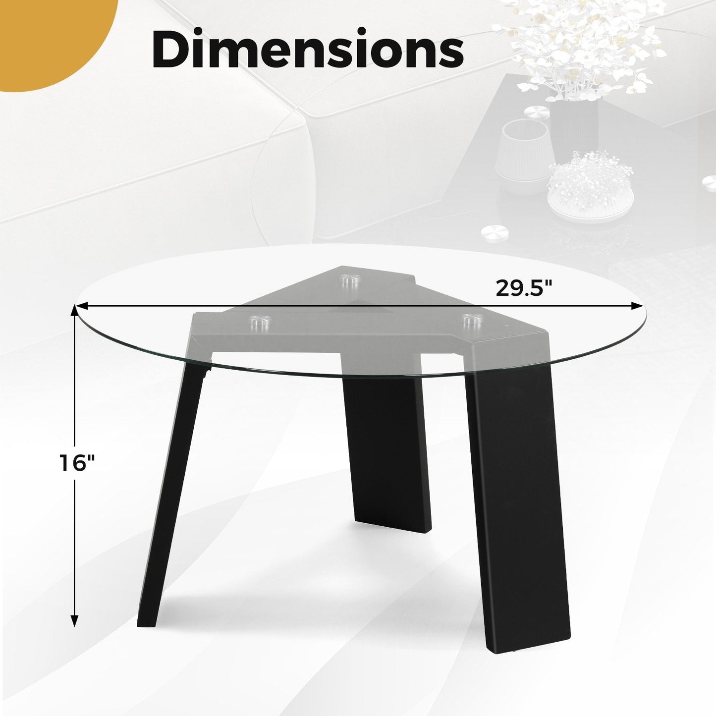 29.5 Inch Round Glass Coffee Table with Solid Rubber Wood Legs for Living Room Home Office Small Space, Black Coffee Tables   at Gallery Canada