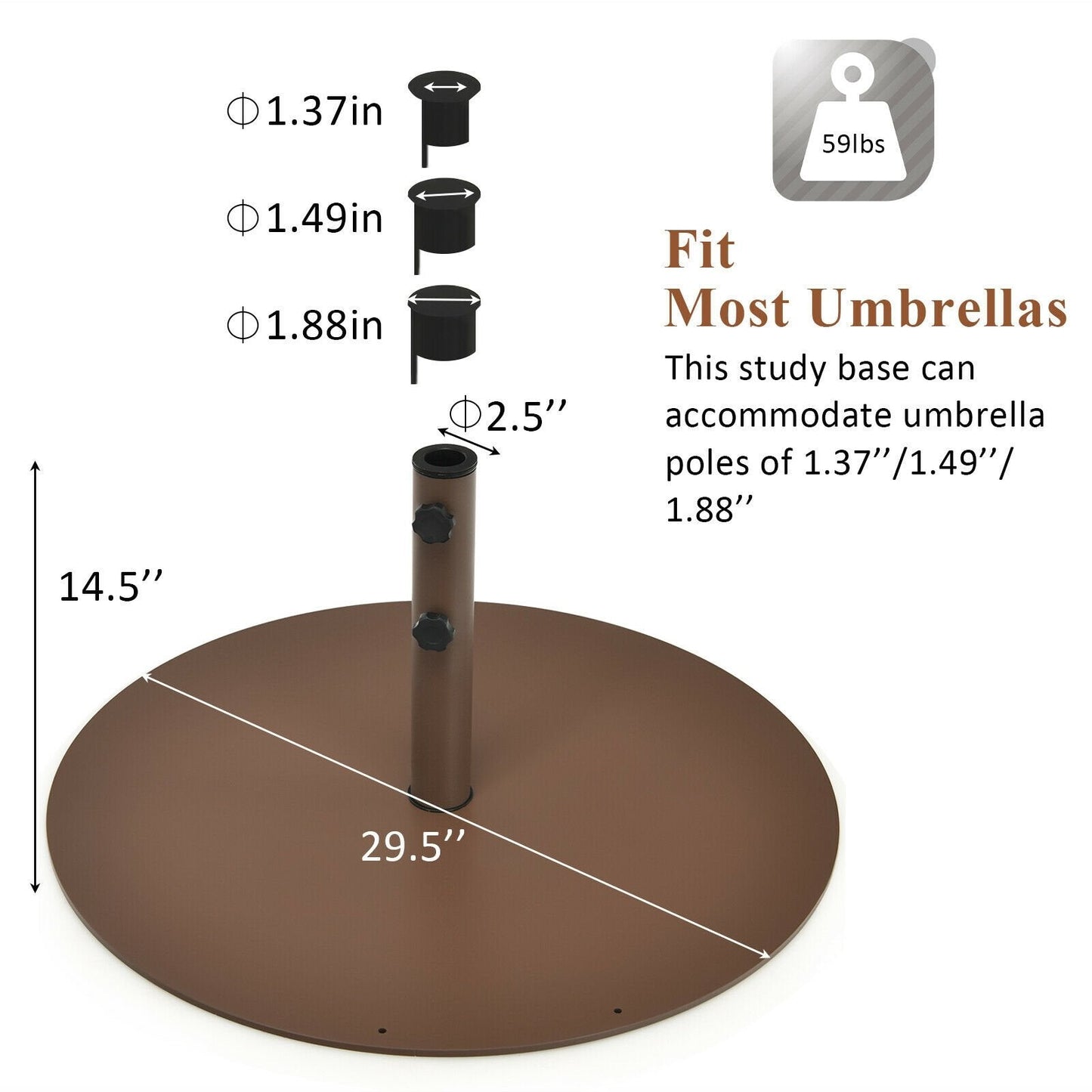 29.5 Inches Outdoor Steel Market Umbrella Base Stand for Backyard and Poolside, Brown Outdoor Umbrella Bases   at Gallery Canada