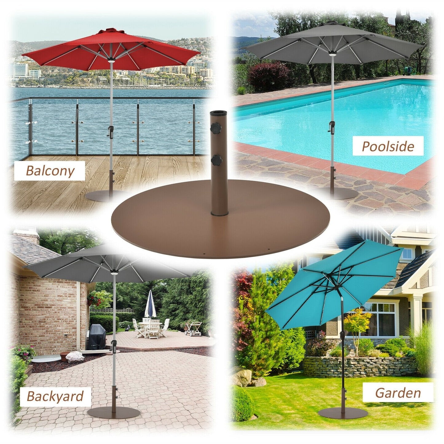 29.5 Inches Outdoor Steel Market Umbrella Base Stand for Backyard and Poolside, Brown Outdoor Umbrella Bases   at Gallery Canada