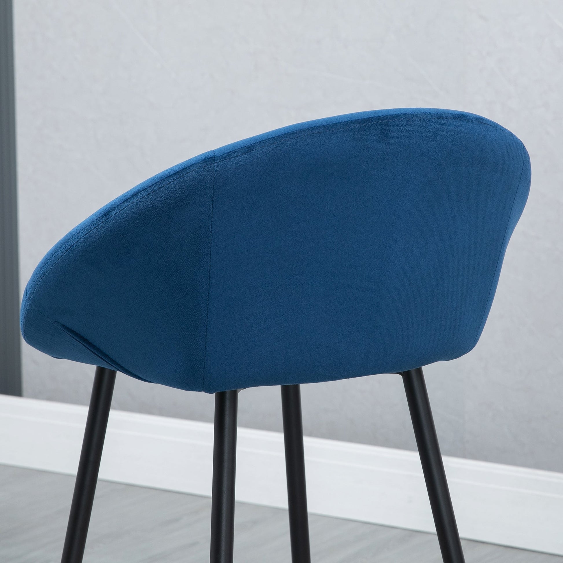 29.5" Seat Height Bar Stools Set of 2, Velvet Upholstered Bar Chairs, Barstools with Back, Curved Armrest, Steel Legs, Blue Bar Stools   at Gallery Canada