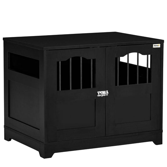 Modern Wooden Dog Cage with Windows, Lockable Doors, Elevated Base, Black Houses, Kennels & Pens Black  at Gallery Canada