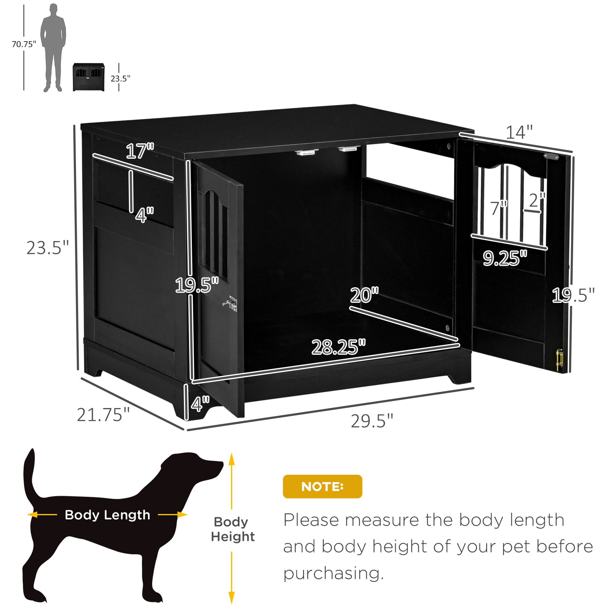 Modern Wooden Dog Cage with Windows, Lockable Doors, Elevated Base, Black Houses, Kennels & Pens   at Gallery Canada