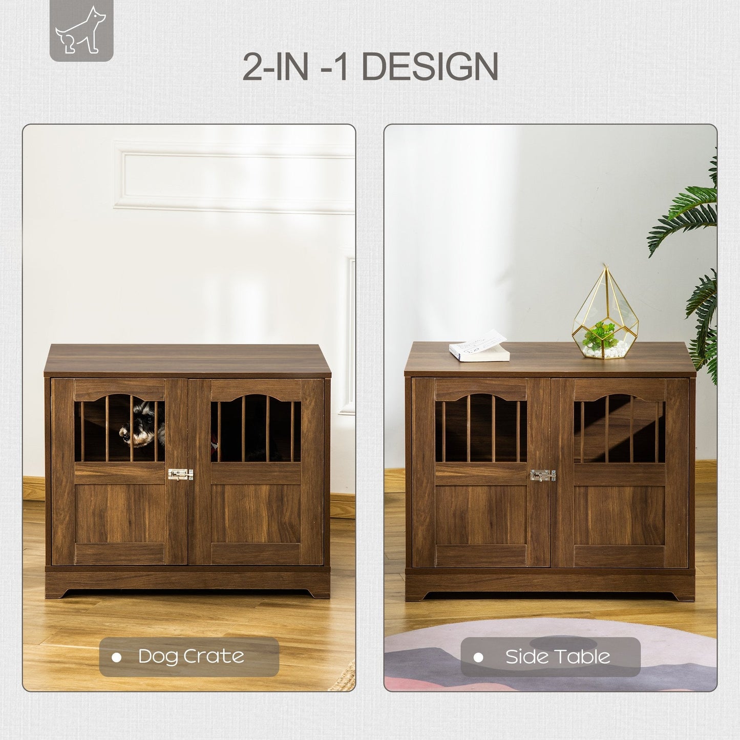 Wooden Dog Cage with Windows, Lockable Doors, End Table Style, Brown Houses, Kennels & Pens   at Gallery Canada