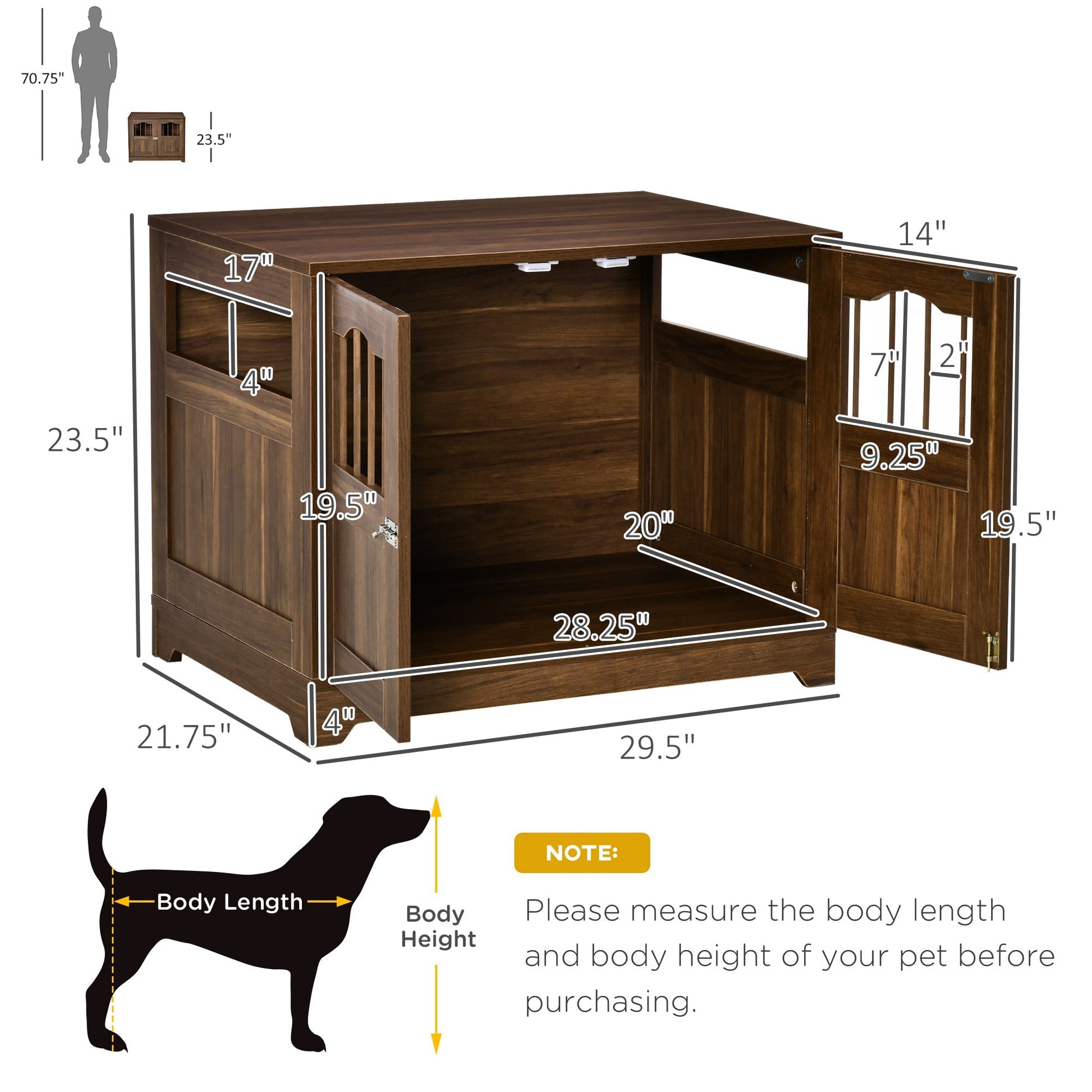 Wooden Dog Cage with Windows, Lockable Doors, End Table Style, Brown Houses, Kennels & Pens   at Gallery Canada