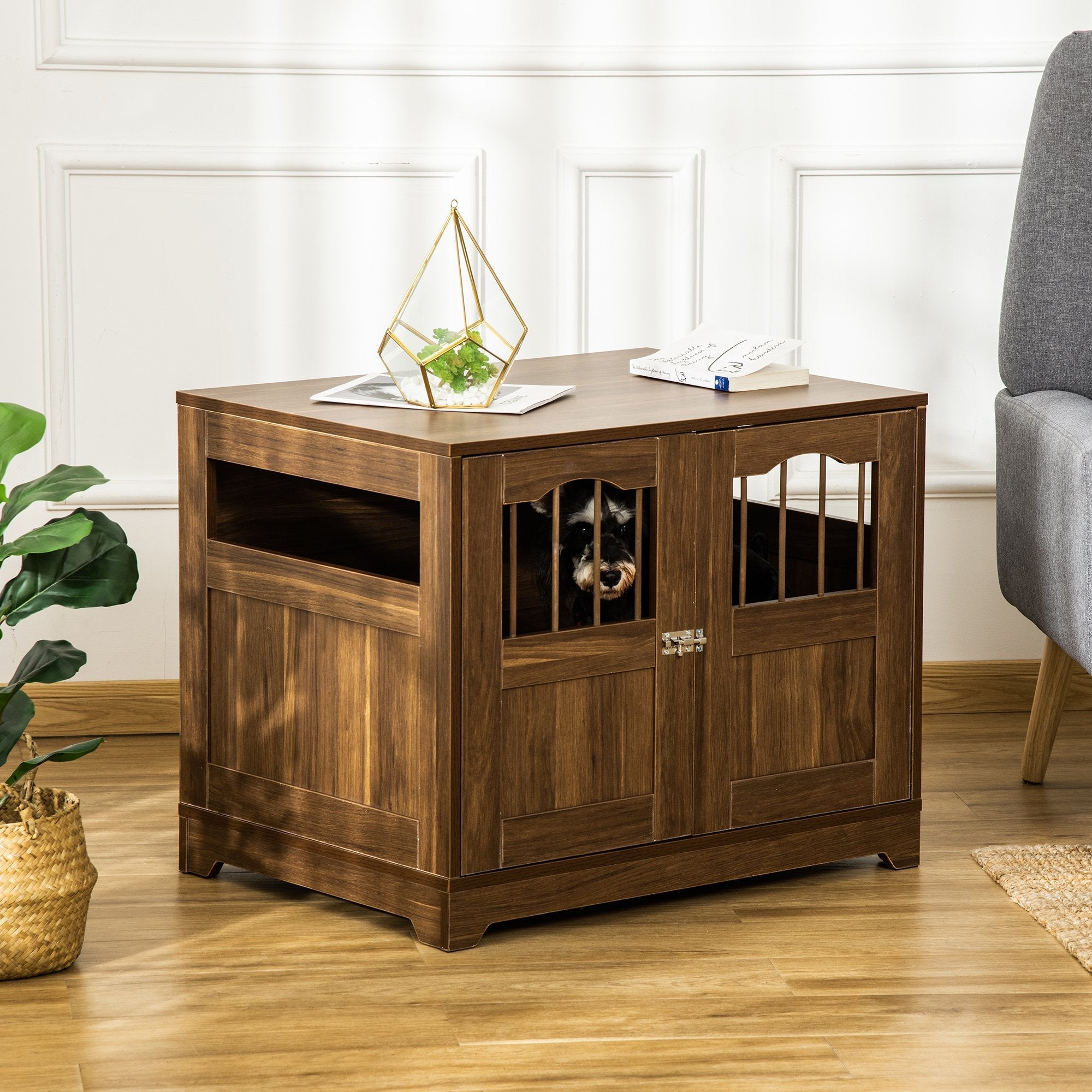 Wooden Dog Cage with Windows, Lockable Doors, End Table Style, Brown Houses, Kennels & Pens   at Gallery Canada