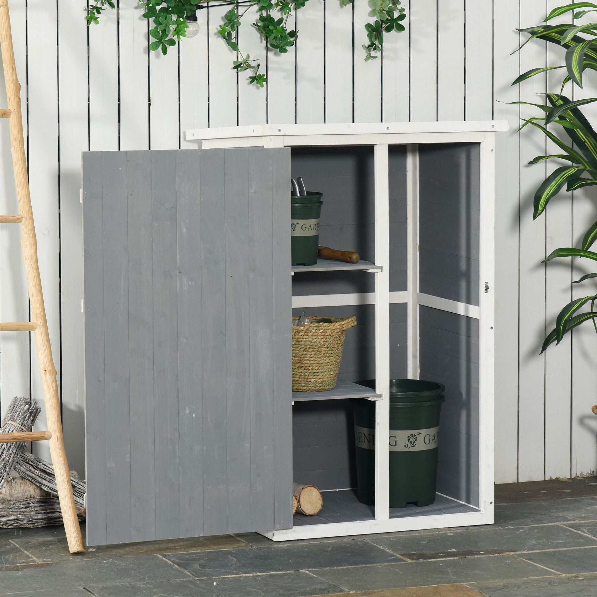 29.9"x21.7"x45.3" Garden Storage Shed with Asphalt Roof, Outdoor Storage Cabinet w/ Shelves, Grey Sheds   at Gallery Canada