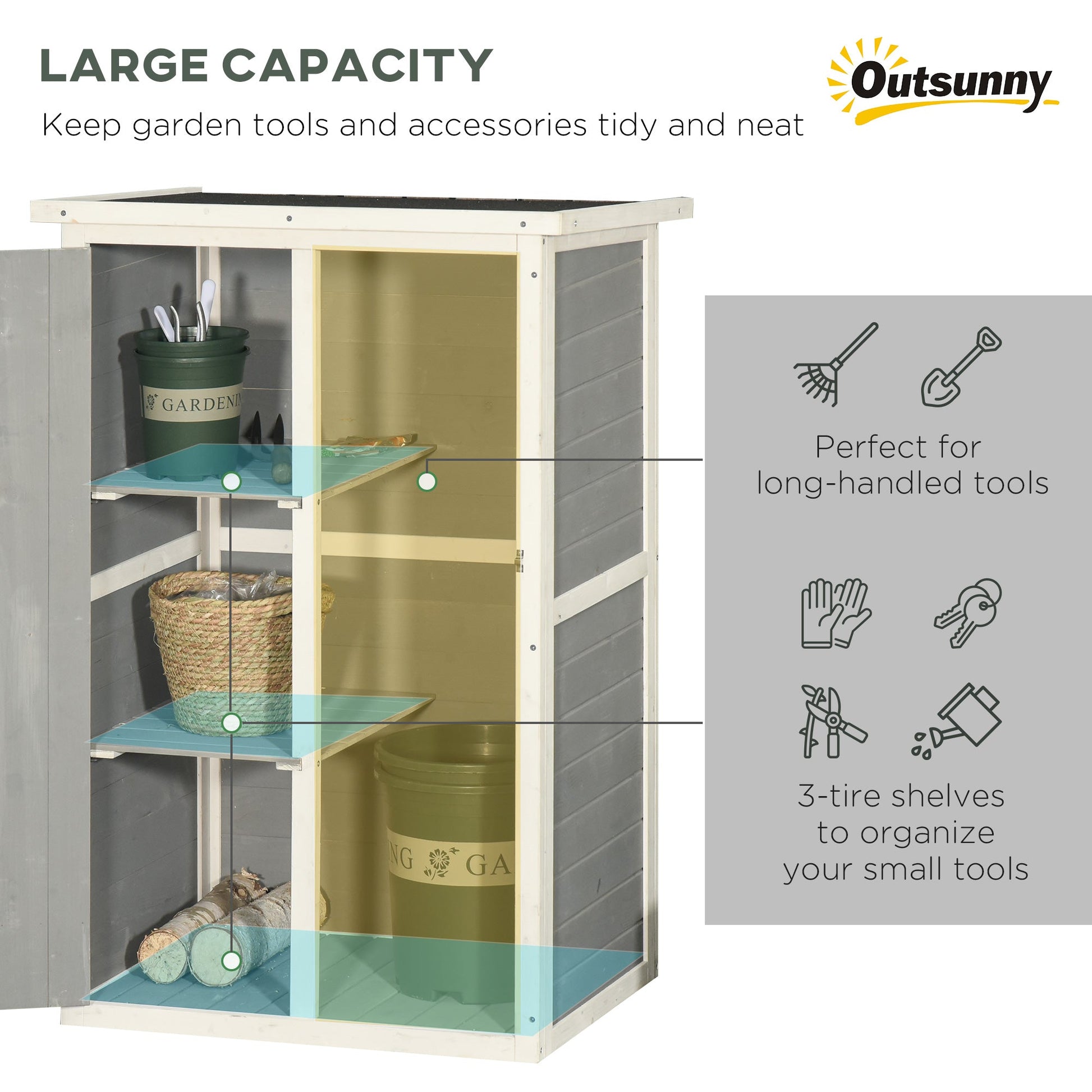 29.9"x21.7"x45.3" Garden Storage Shed with Asphalt Roof, Outdoor Storage Cabinet w/ Shelves, Grey Sheds   at Gallery Canada