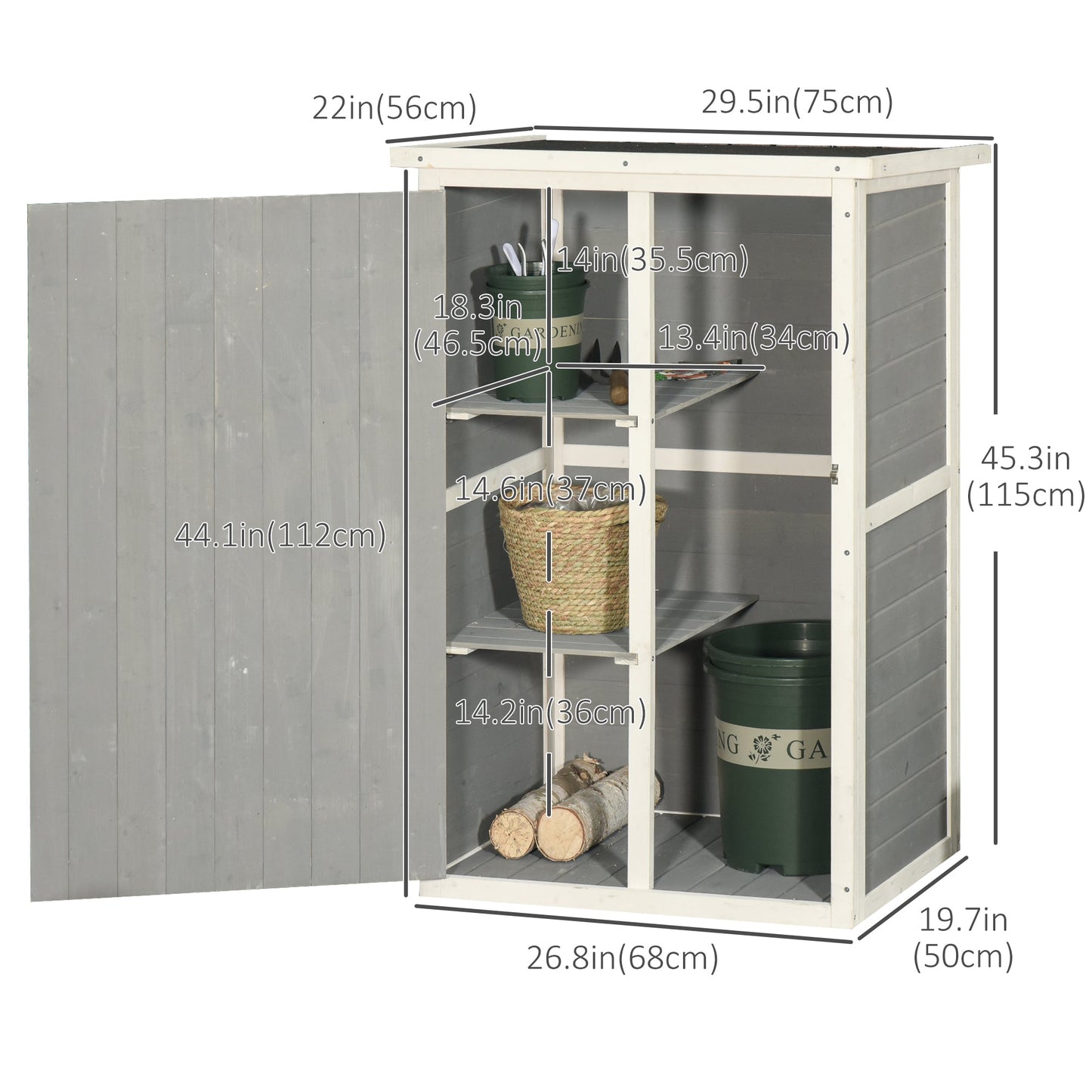 29.9"x21.7"x45.3" Garden Storage Shed with Asphalt Roof, Outdoor Storage Cabinet w/ Shelves, Grey Sheds   at Gallery Canada