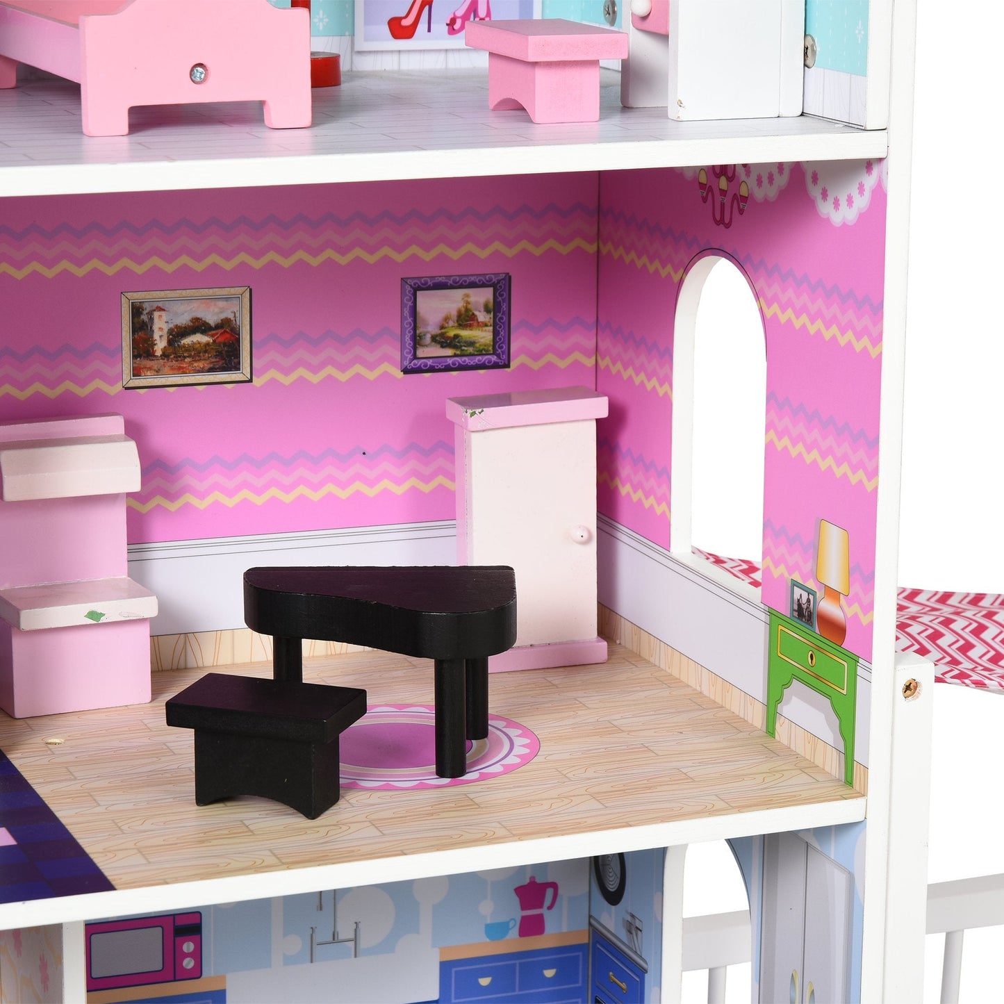 2.9ft Kids Wooden Dollhouse Dreamhouse Villa with Patio Dollhouse with Furniture Accessories Kit for Toddler Girls Multi-level House for Children Pink Play Houses   at Gallery Canada