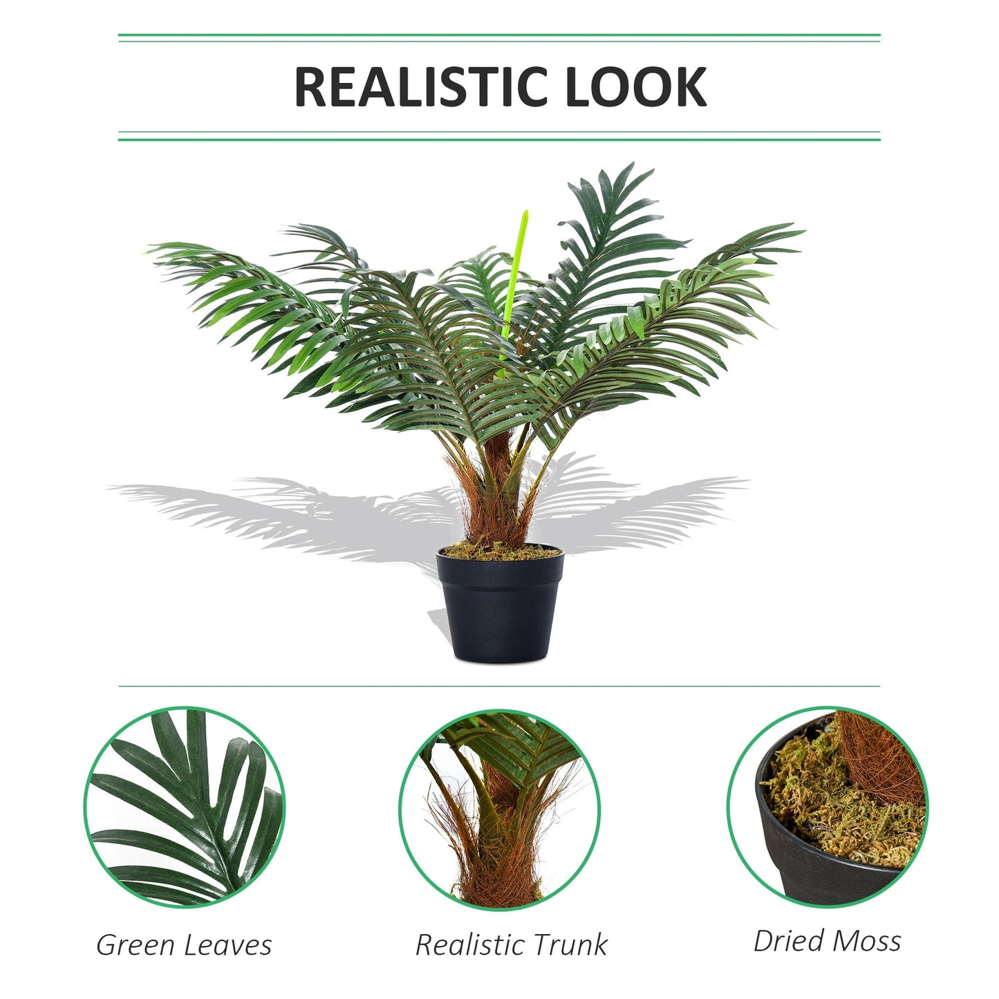 2FT Artificial Palm Tree, Fake Tropical Tree with Lifelike Leaves, Faux Plant in Pot for Indoor and Outdoor Decoration, Green Artificial Trees   at Gallery Canada