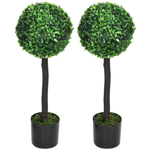 2ft Artificial Plants Boxwood Ball Trees Set of 2 Fake Trees in Pot for Indoor Outdoor Green