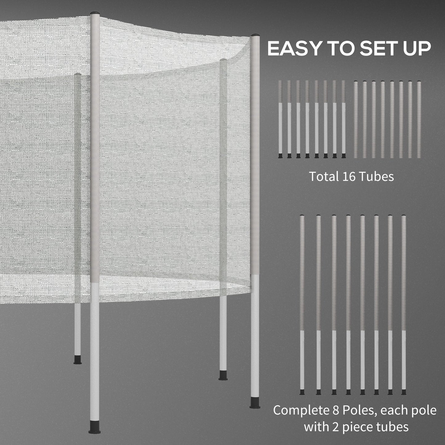 2FT Replacement Trampoline Net Enclosure Safety w/ 8 Poles, Grey Trampolines   at Gallery Canada