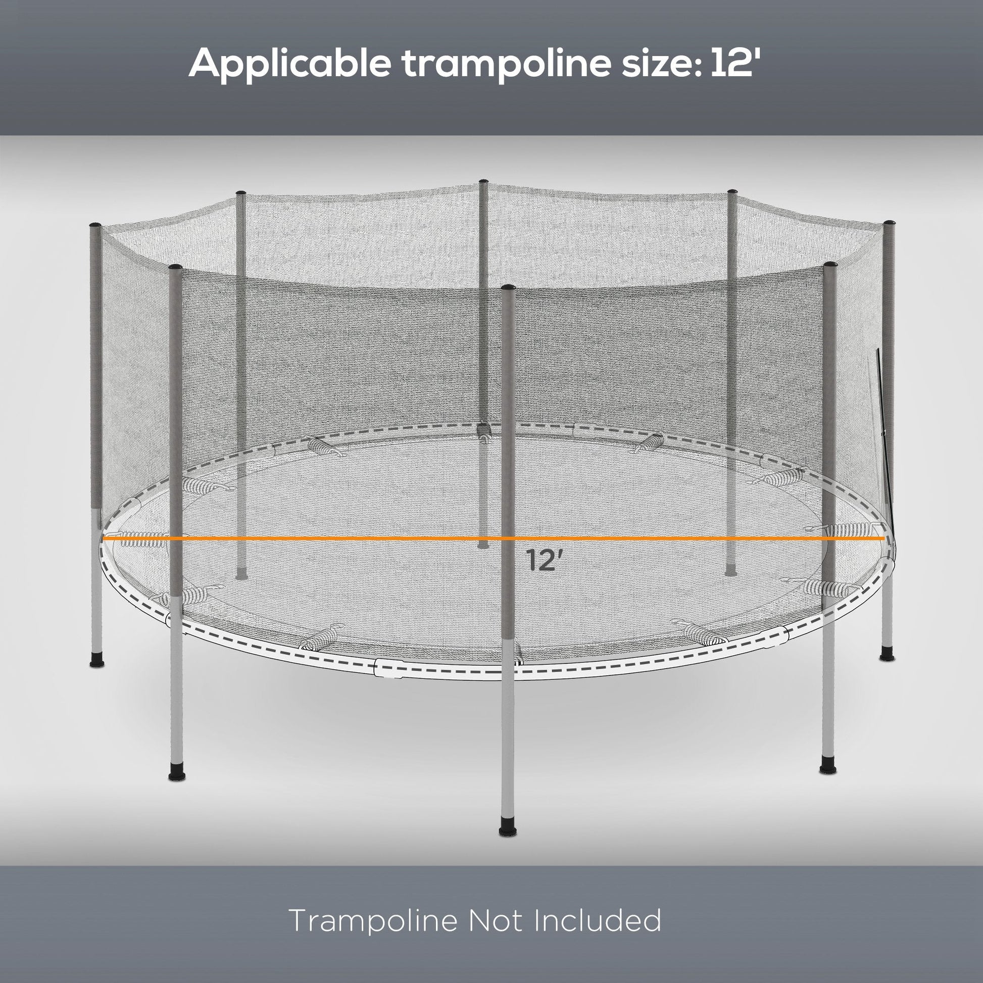 2FT Replacement Trampoline Net Enclosure Safety w/ 8 Poles, Grey Trampolines   at Gallery Canada